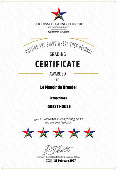 Le Manoir de Brendel Certificate The Brendel Family Collection luxury properties in South Africa